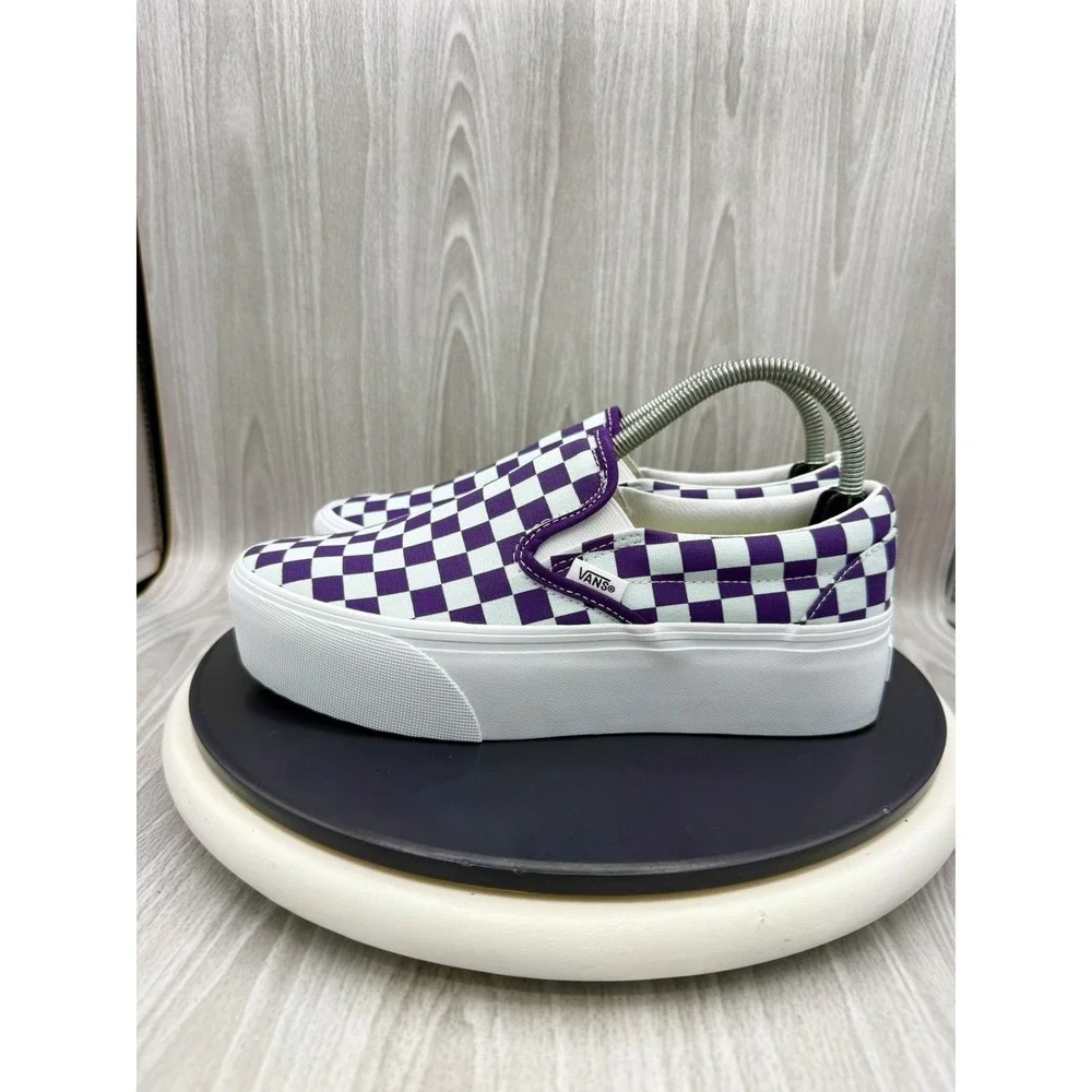 Vans Classic Slip On Stackform Checkerboard Womens 10.5 Purple Gray Platform